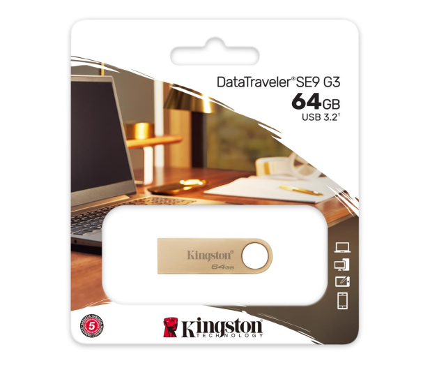 Kingston 64GB DataTraveler SE9 G3 220MB/s USB 3.2 Gen 1 złoty - 1218116 - zdjęcie 3